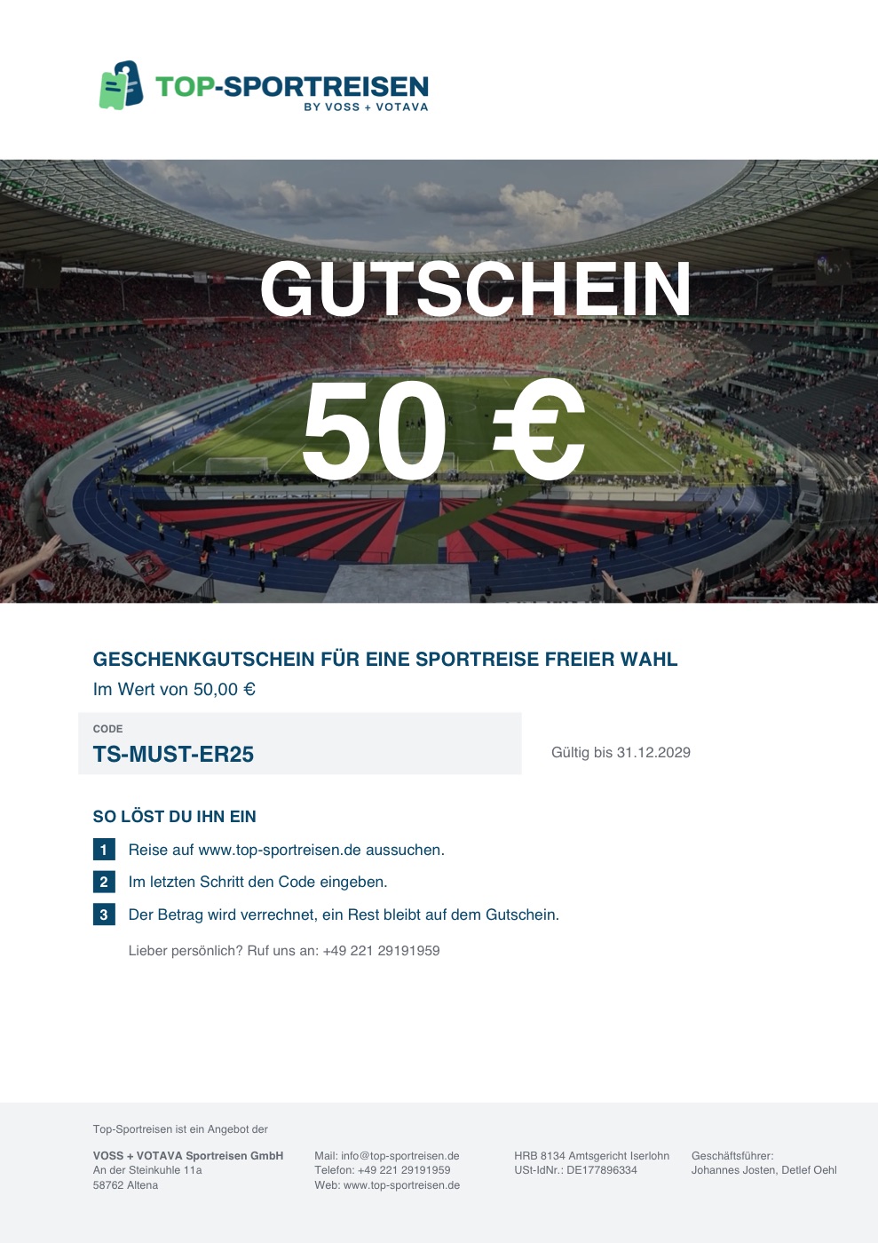 Beispiel eines Geschenkgutscheins über 50 Euro